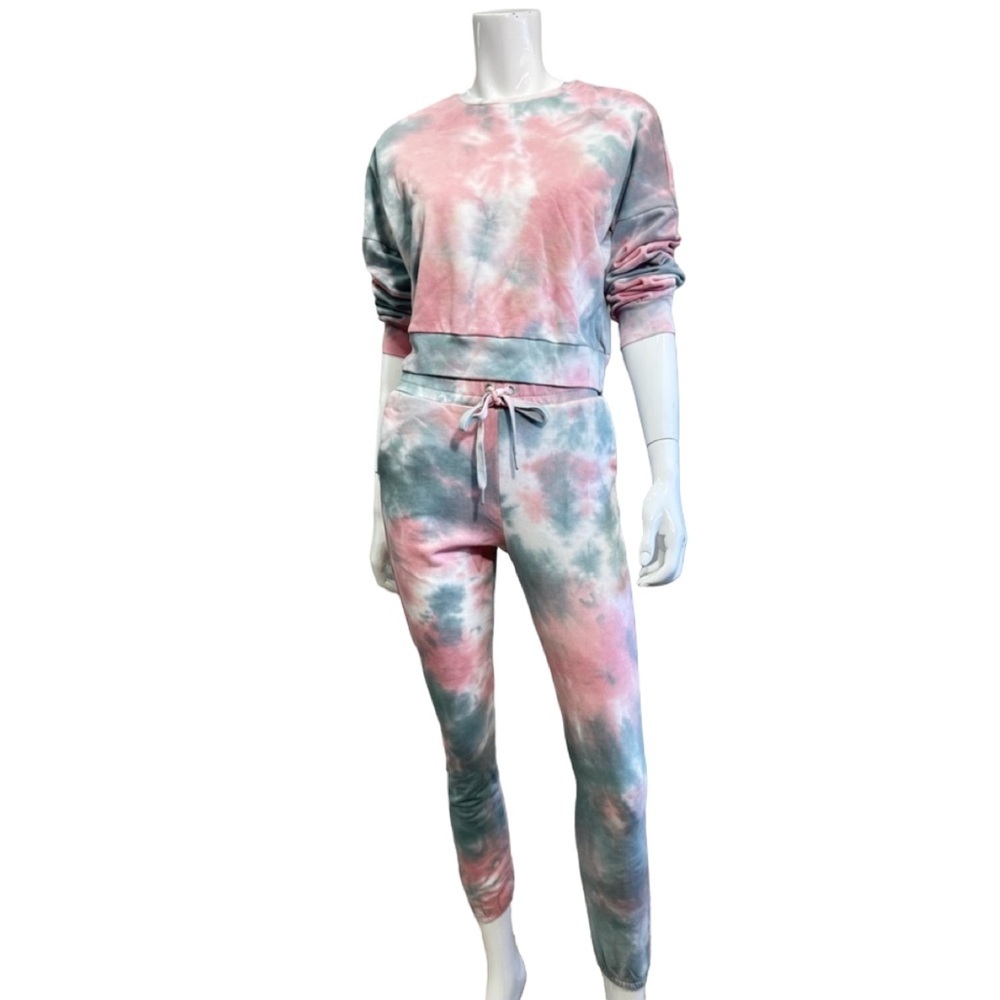 BB DAKOTA Tie Dye Sweatshirt Jogger Lounge Set Pink Gray XS
